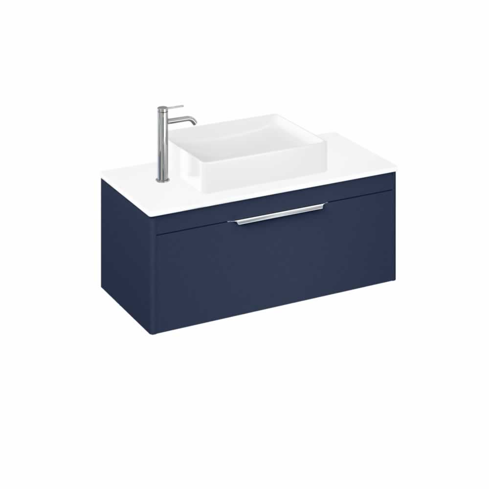 Shoreditch 100cm single drawer Matt Blue with White Worktop and Quad Countertop Basin